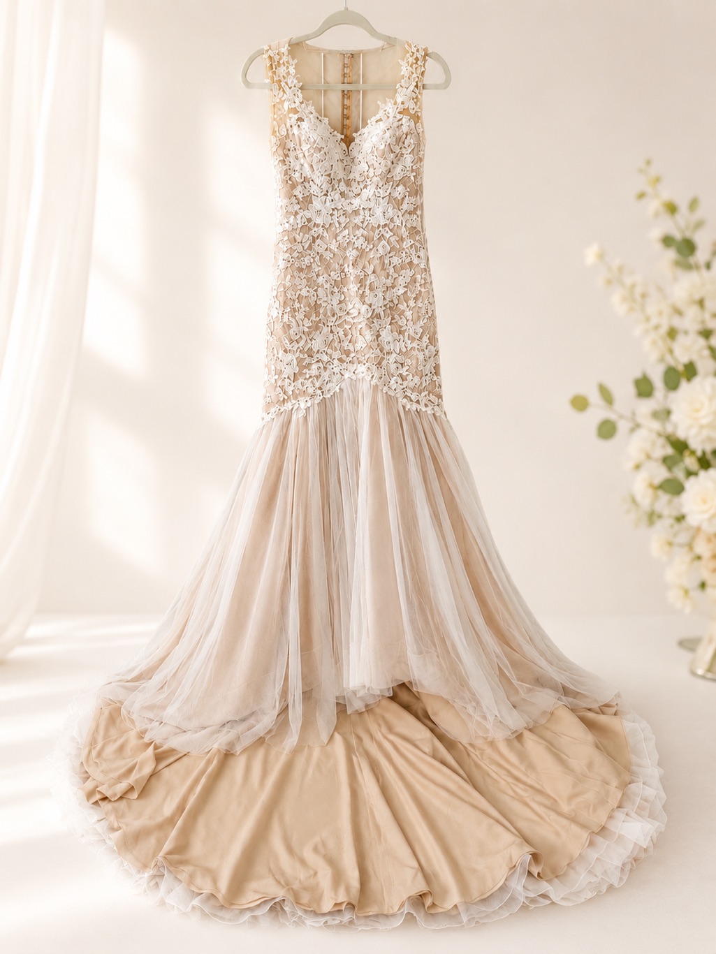 Galina Signature Wedding Dress Size 4 Ivory Blush Lace Mermaid Gown